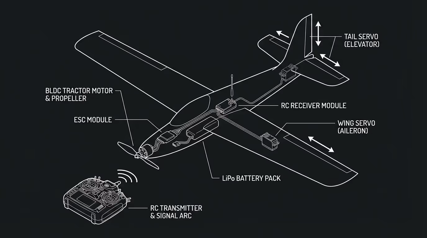 RC Fixed-Wing Glider — Servo Actuation & Aerodynamics system architecture