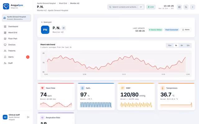 Hospital Dashboard - Live Patient Monitor