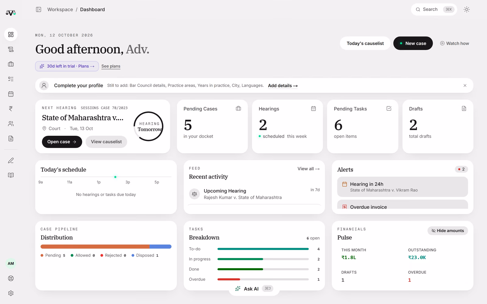 VakeelOS dashboard